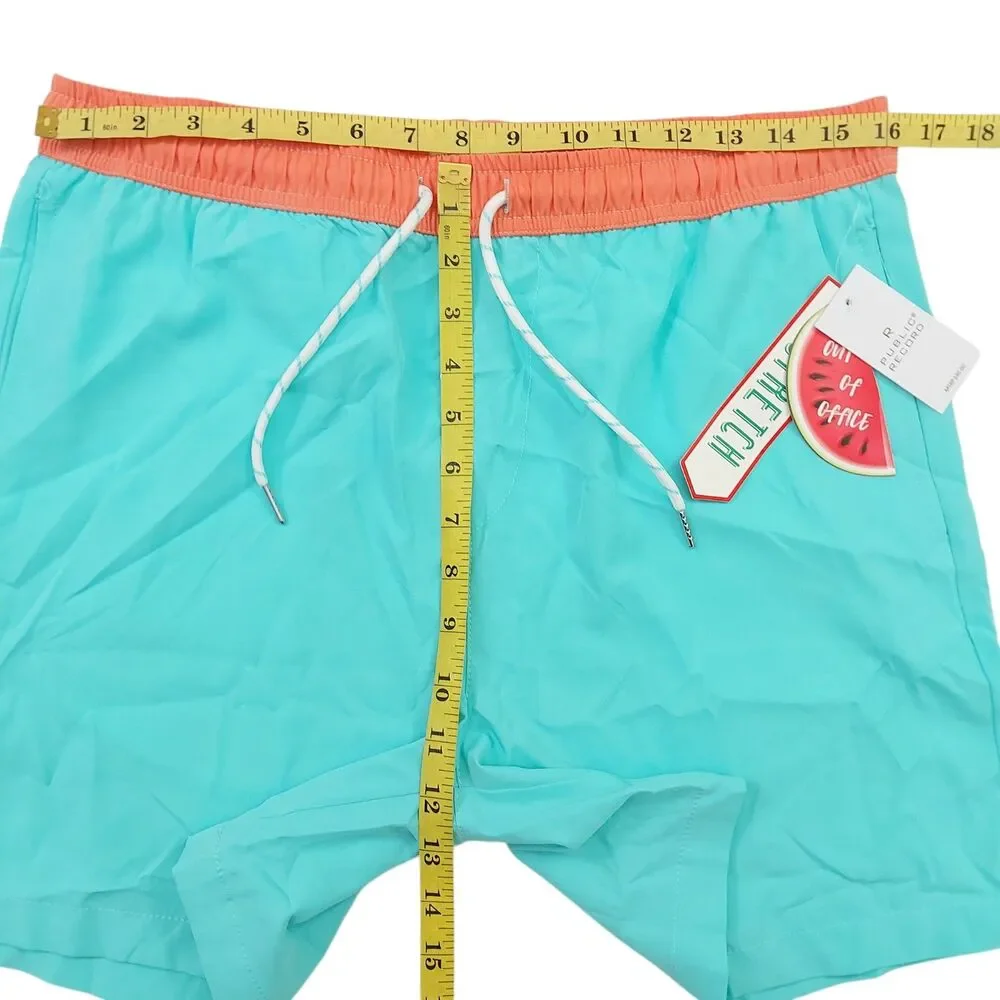Public Record Shorts Mens Large Green Swim Trunks Unlined Athletic Beach Outdoor